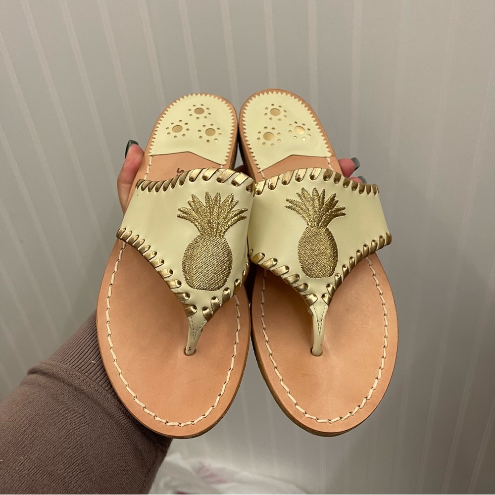 Jack Rogers Pineapple Sandal in Bone and Gold Sz 6